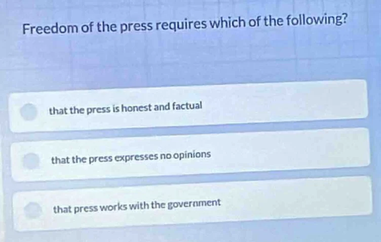 freedom of the press requires which of the following? that the press is…