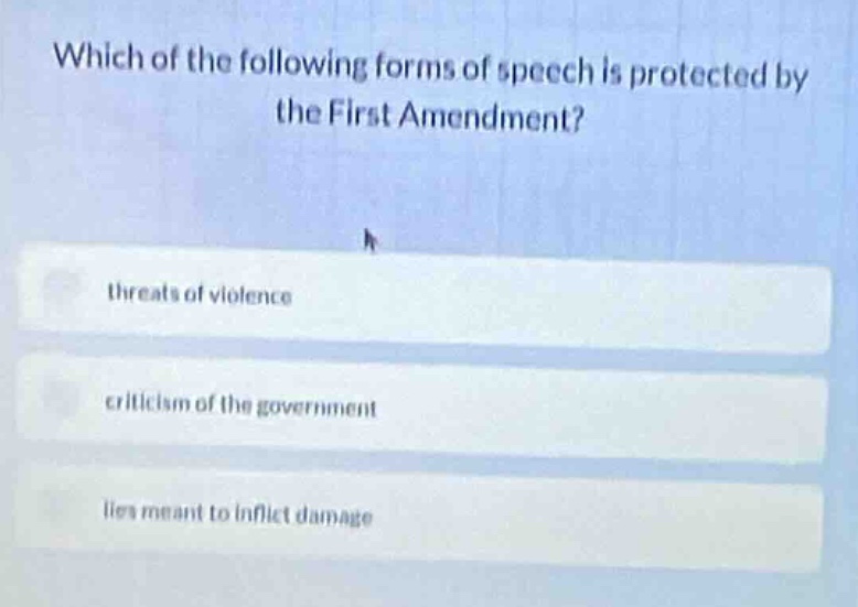 which of the following forms of speech is protected by the first amendm…