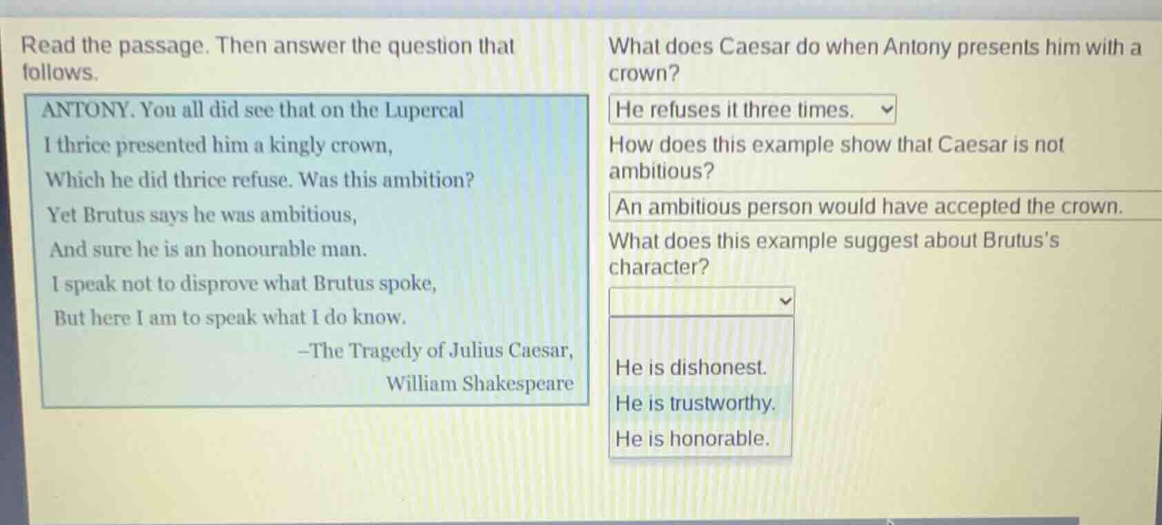 read the passage. then answer the question that follows. antony. you al…