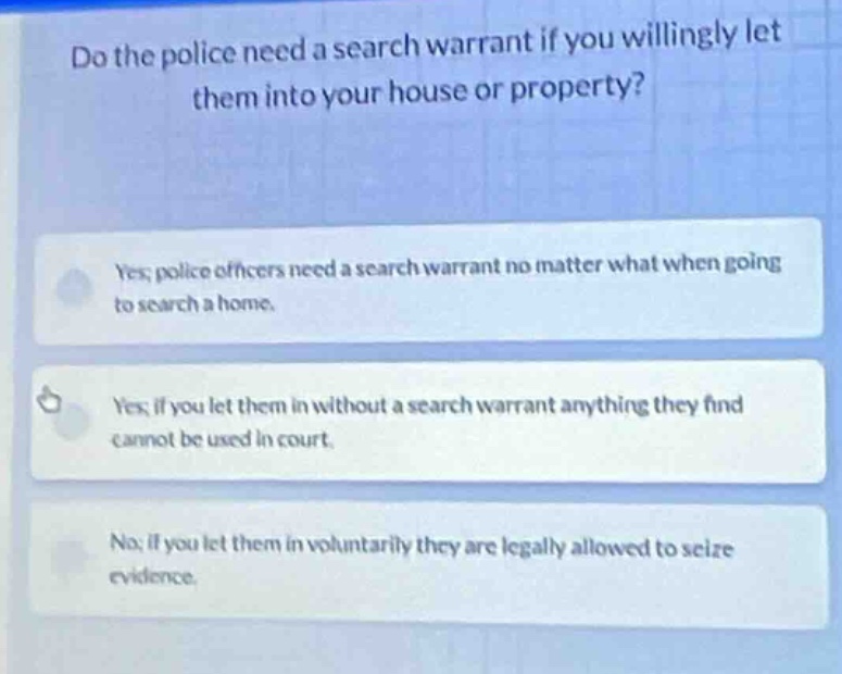 do the police need a search warrant if you willingly let them into your…