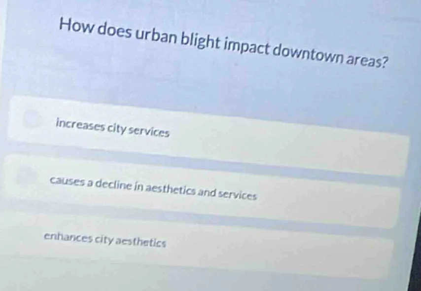 how does urban blight impact downtown areas? increases city services ca…