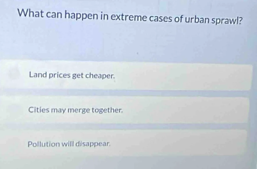 what can happen in extreme cases of urban sprawl? land prices get cheap…