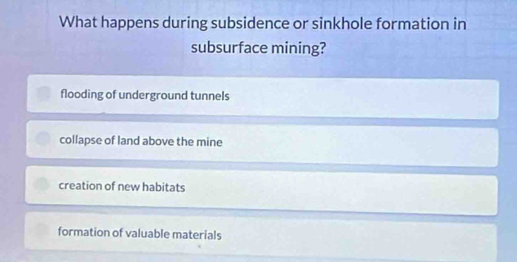 what happens during subsidence or sinkhole formation in subsurface mini…