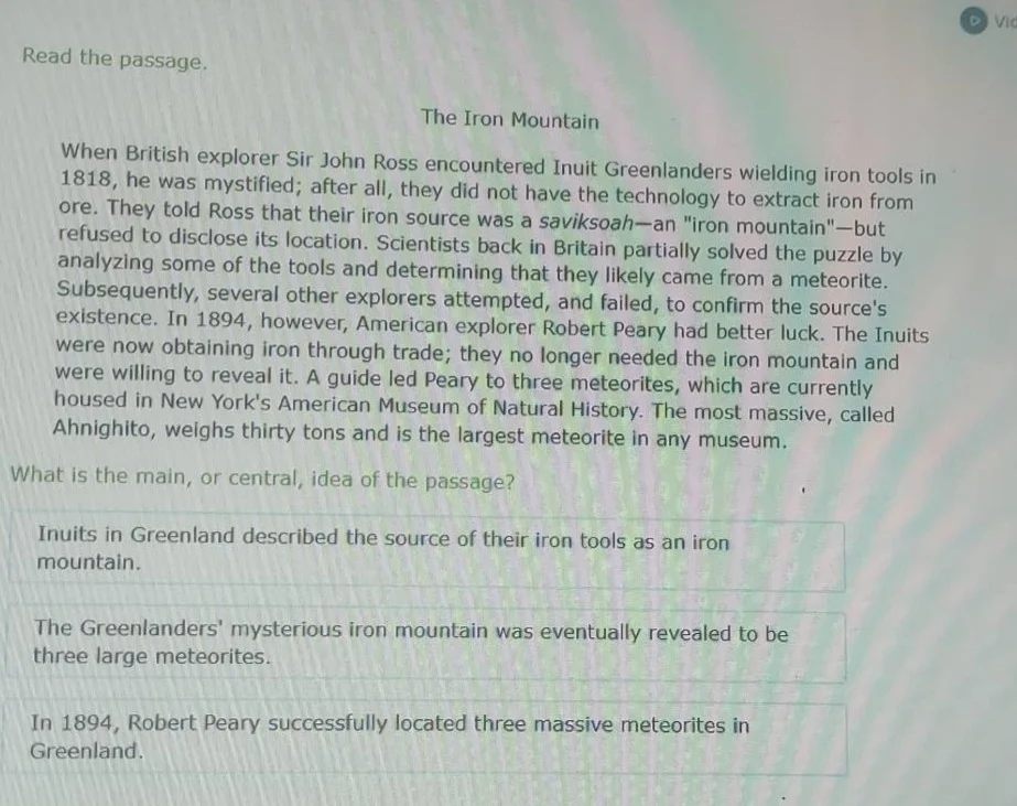read the passage. the iron mountain when british explorer sir john ross…
