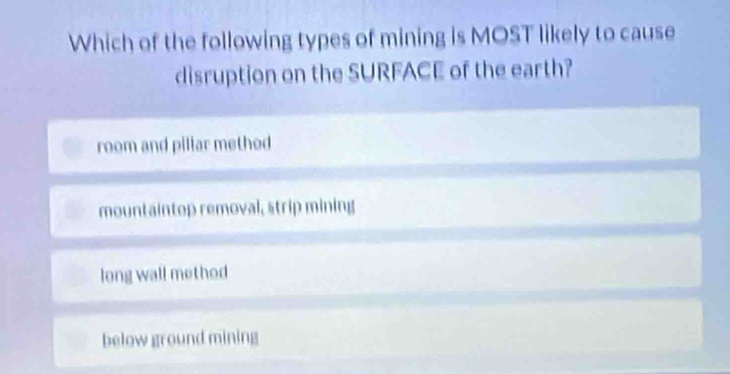 which of the following types of mining is most likely to cause disrupti…