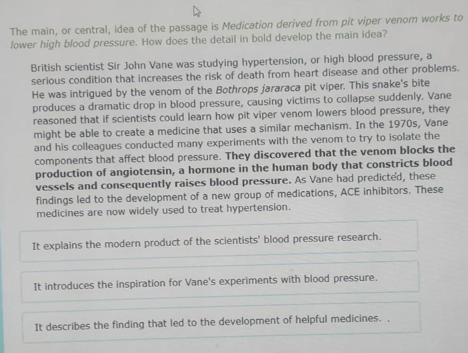 the main, or central, idea of the passage is medication derived from pi…