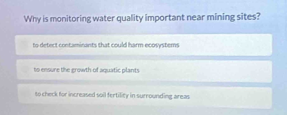 why is monitoring water quality important near mining sites? to detect …