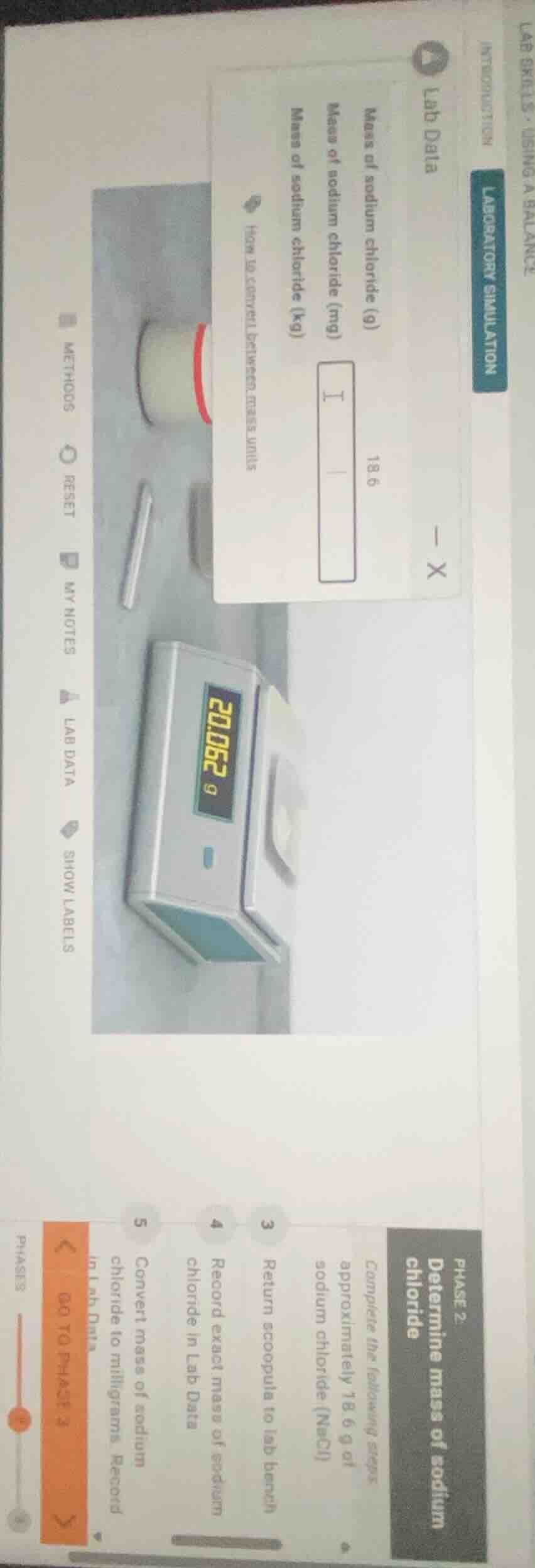 laboratory simulation lab data mass of sodium chloride (g) 18.6 mass of…