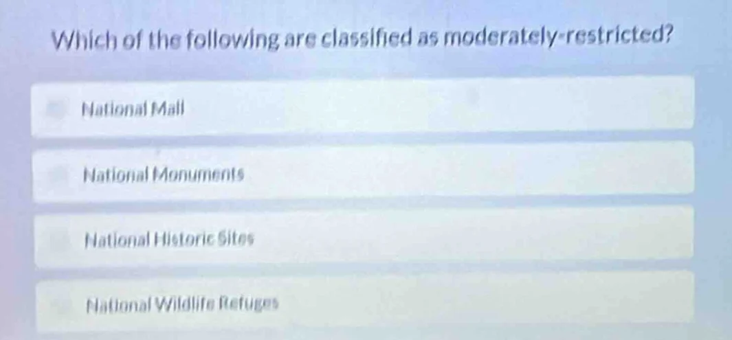 which of the following are classified as moderately-restricted? nationa…