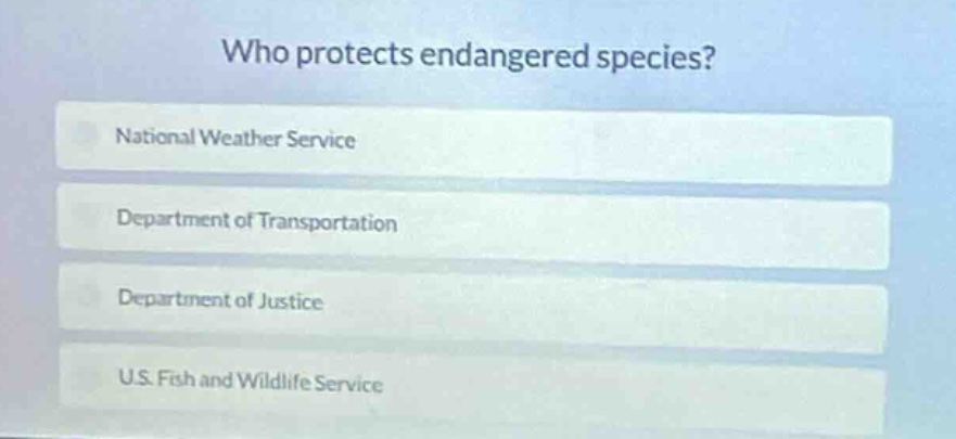 who protects endangered species? national weather service department of…