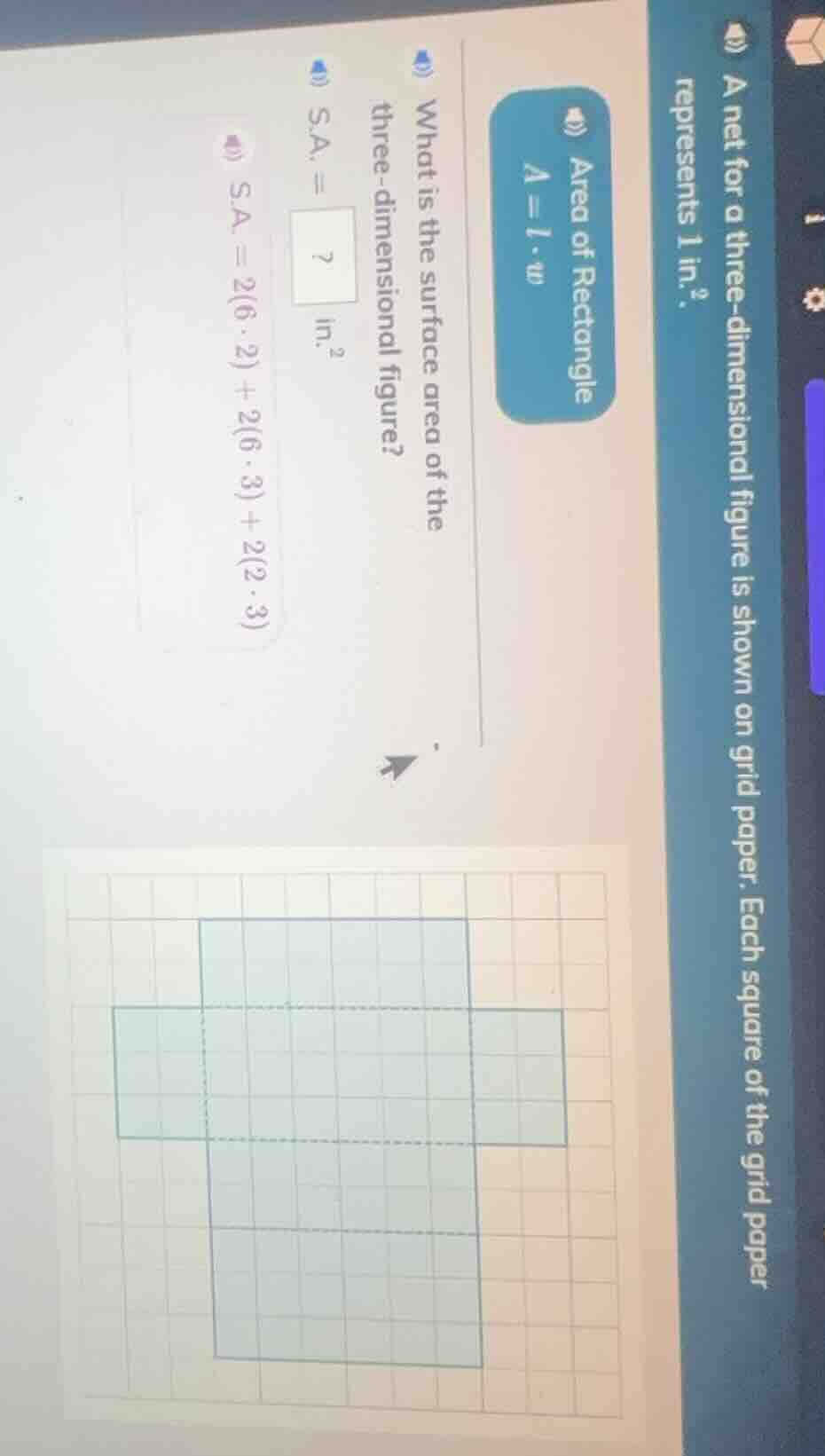 a net for a three - dimensional figure is shown on grid paper. each squ…