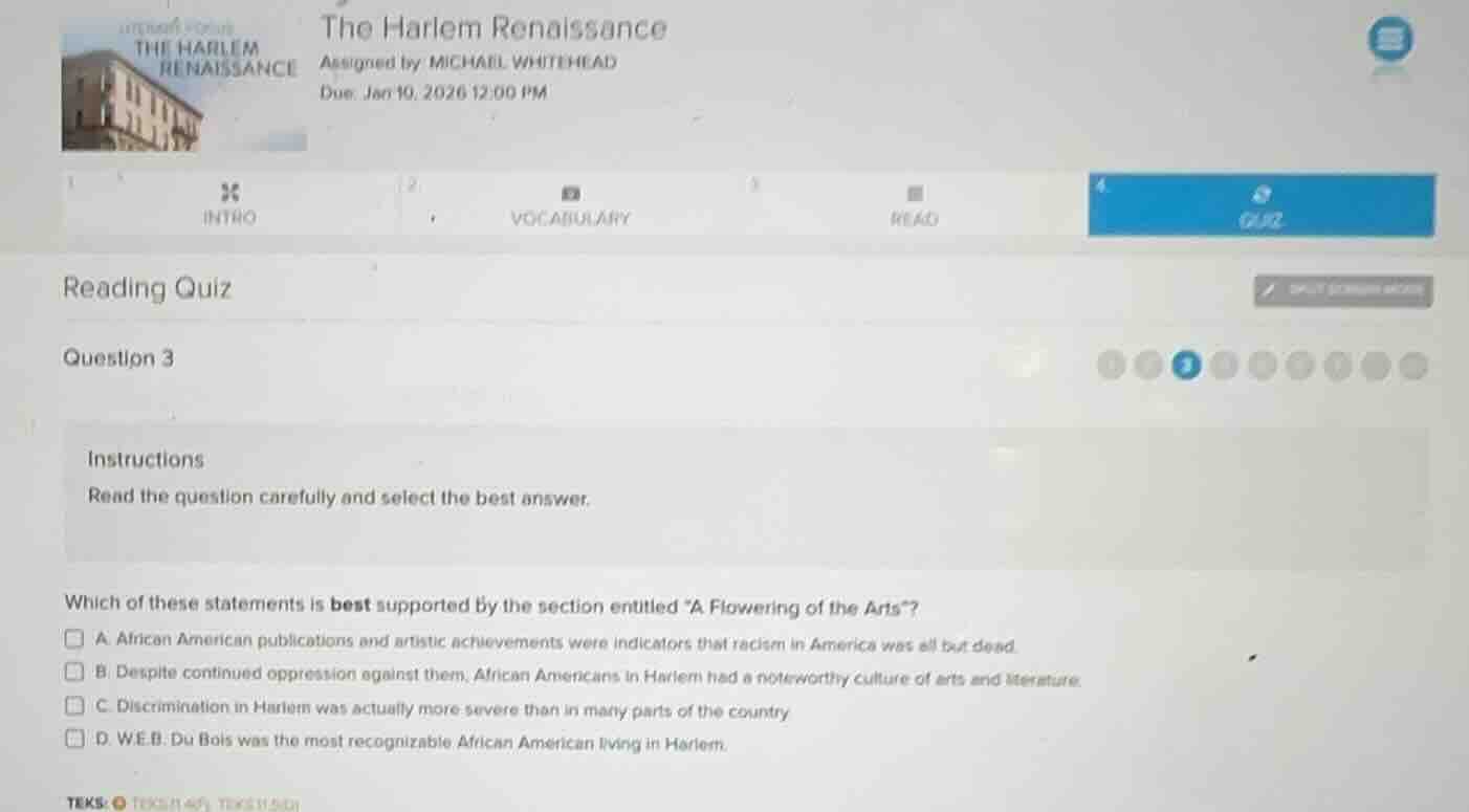 the harlem renaissance assigned by michael whitehead due: jan 10, 2026 …
