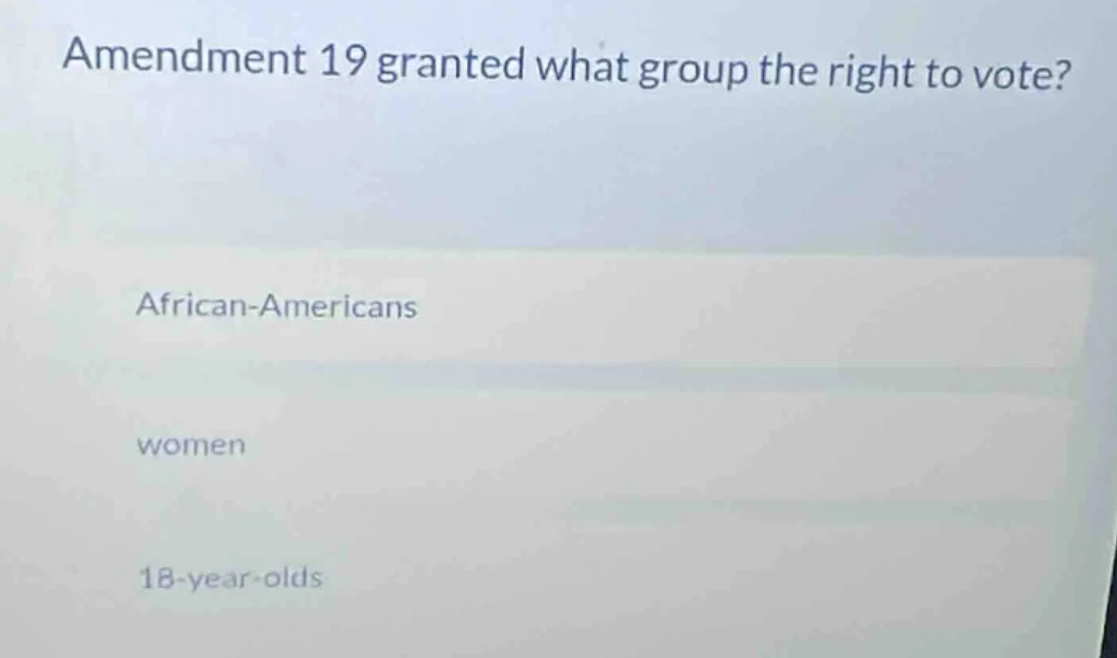 amendment 19 granted what group the right to vote? african - americans …