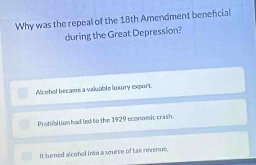 why was the repeal of the 18th amendment beneficial during the great de…