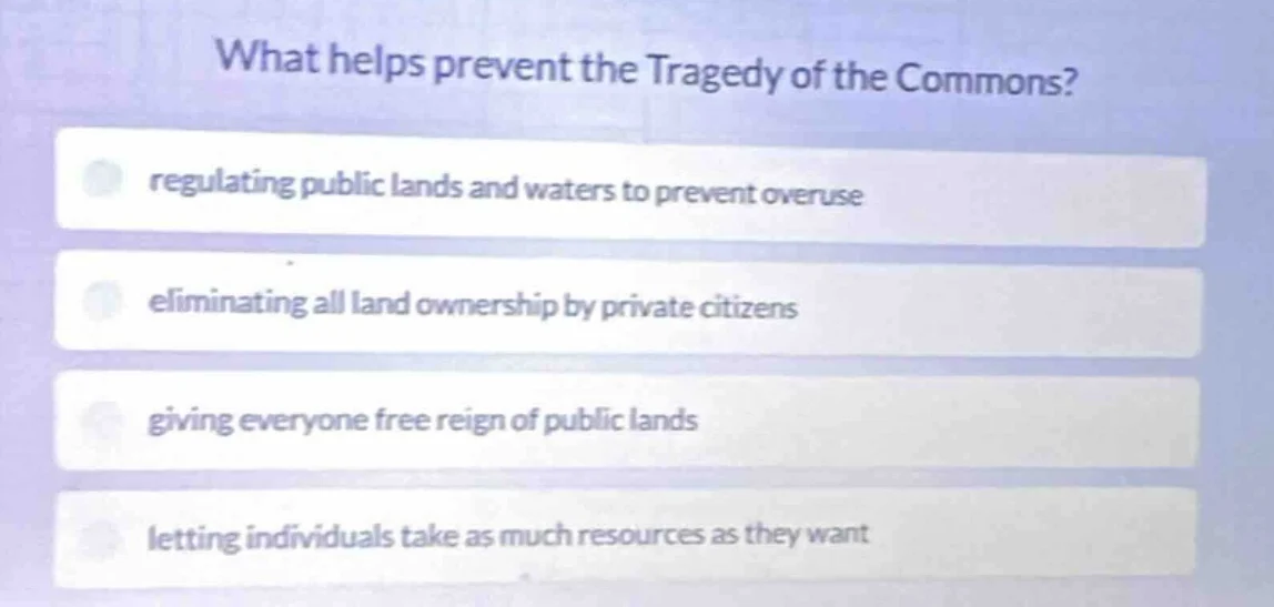 what helps prevent the tragedy of the commons? regulating public lands …