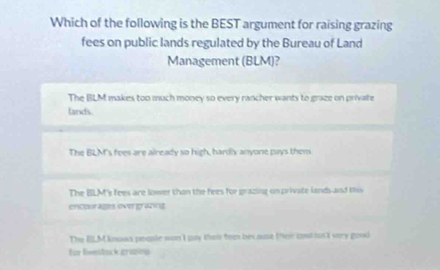 which of the following is the best argument for raising grazing fees on…