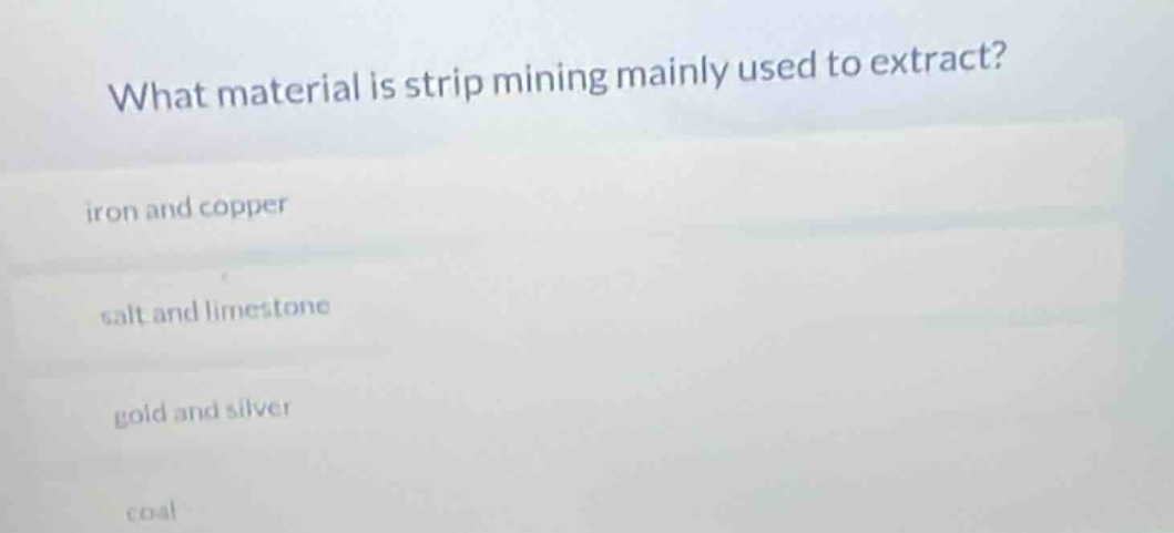 what material is strip mining mainly used to extract? iron and copper s…