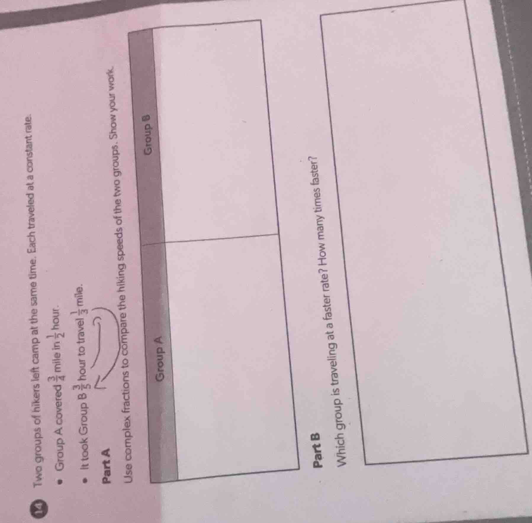 two groups of hikers left camp at the same time. each traveled at a con…