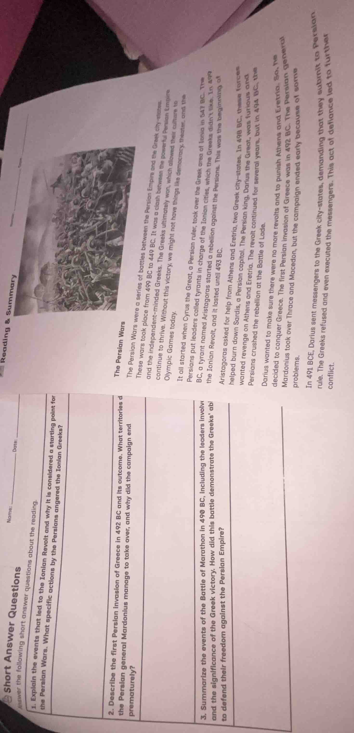 reading & summary the persian wars the persian wars were a series of ba…