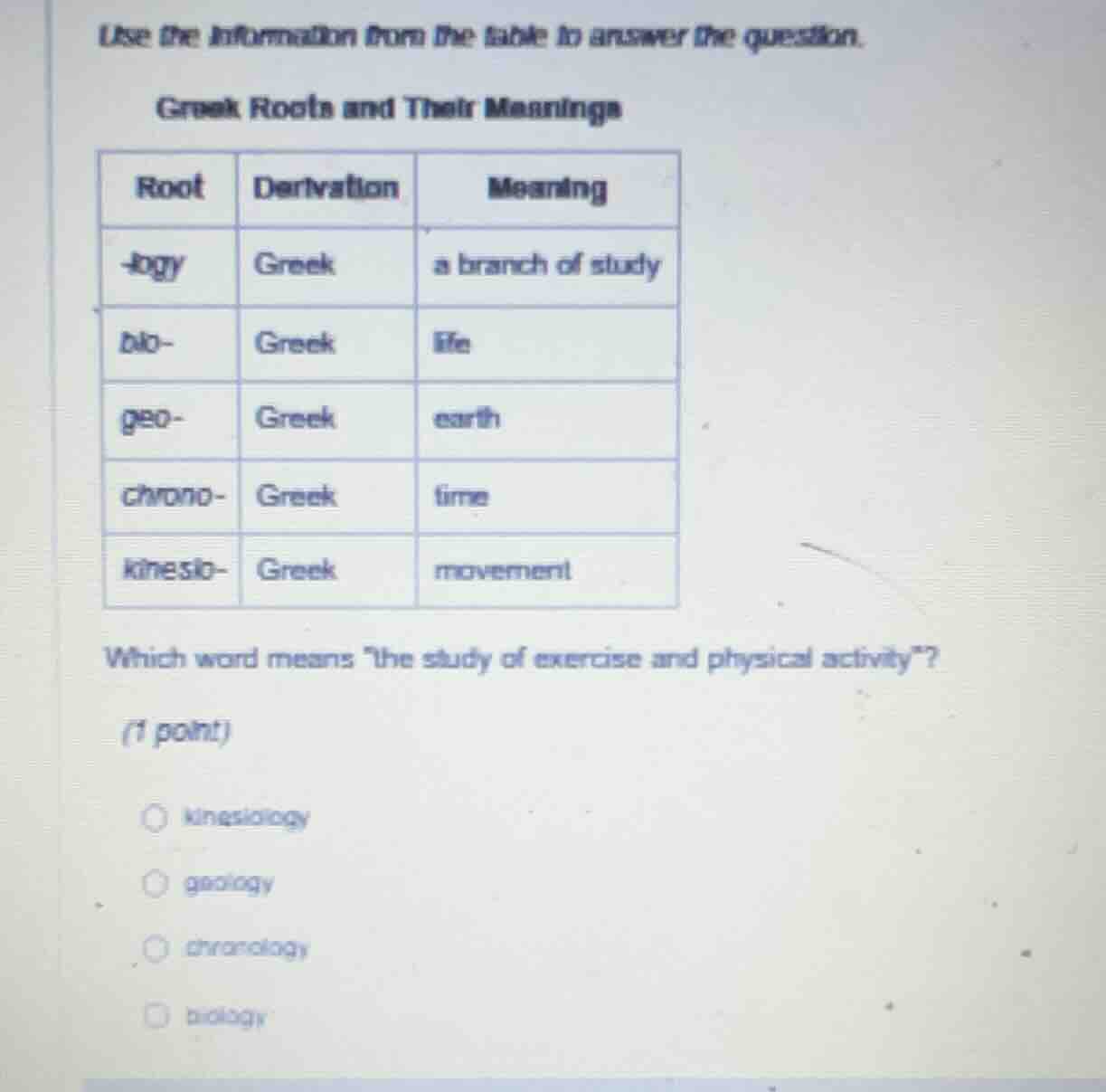 use the information from the table to answer the question. greek roots …