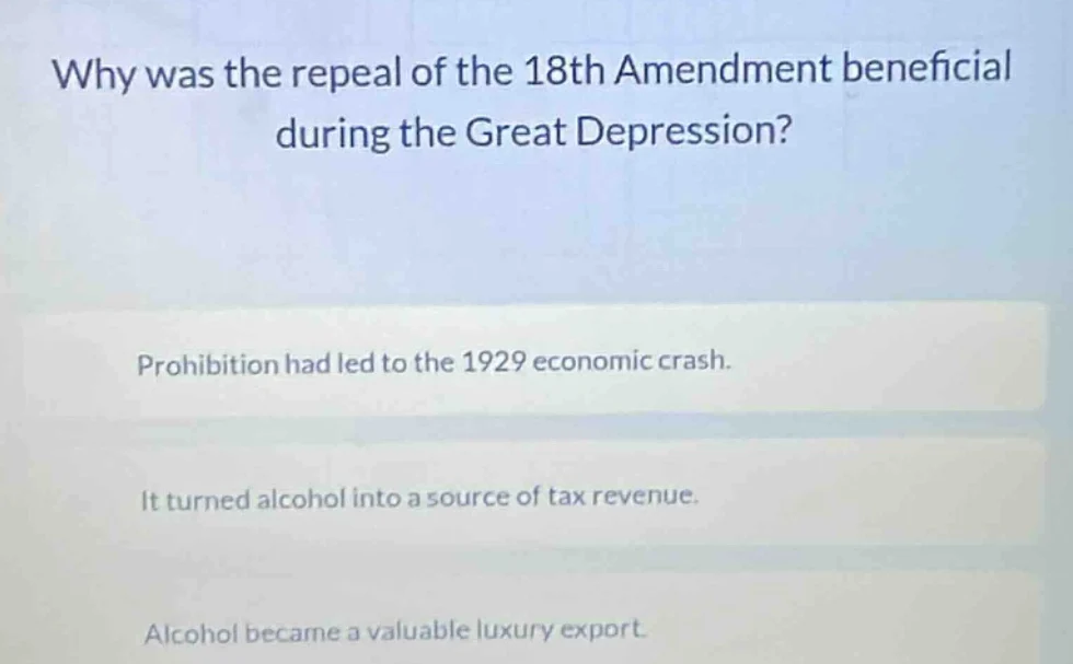 why was the repeal of the 18th amendment beneficial during the great de…