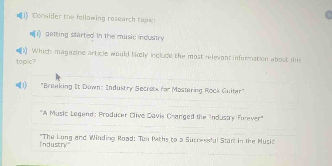 consider the following research topic: getting started in the music ind…
