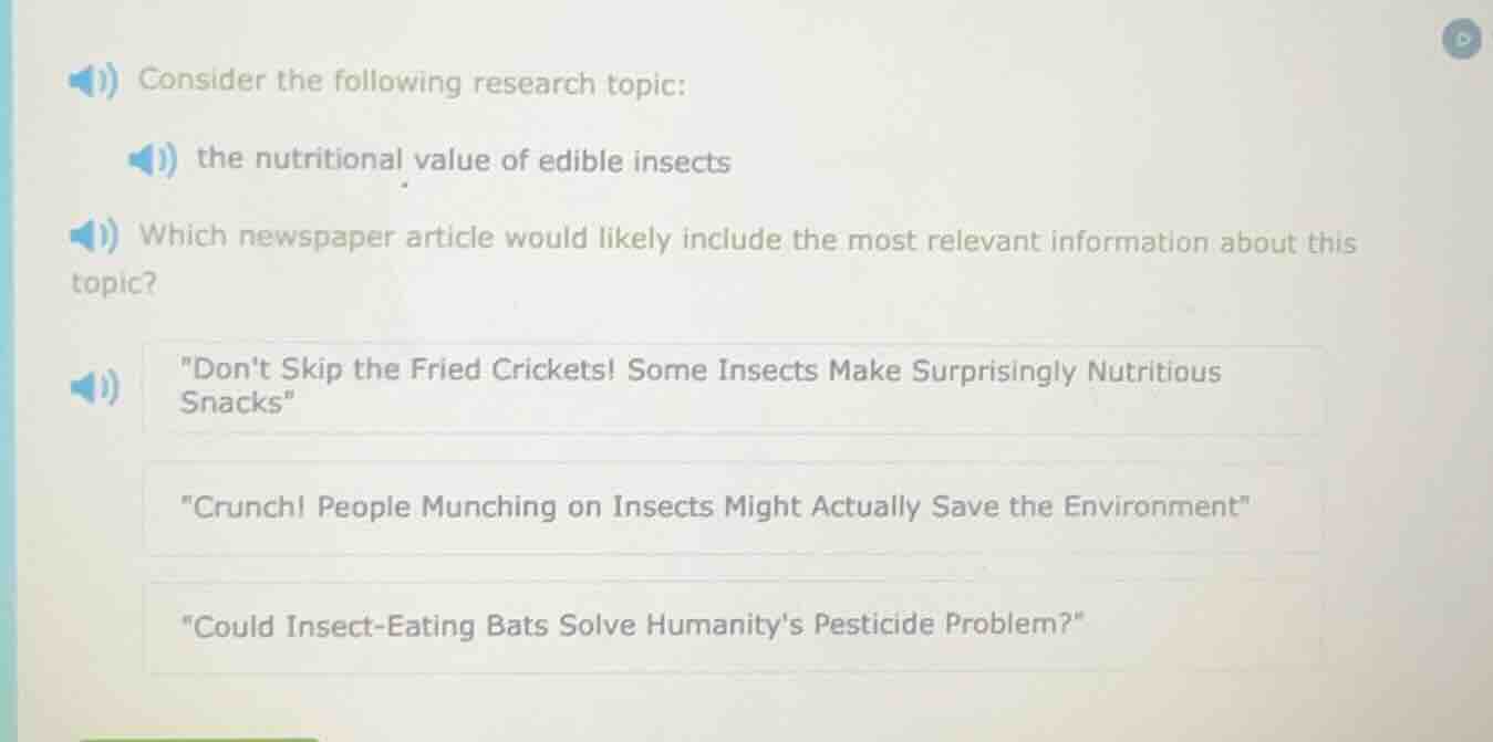 consider the following research topic: the nutritional value of edible …