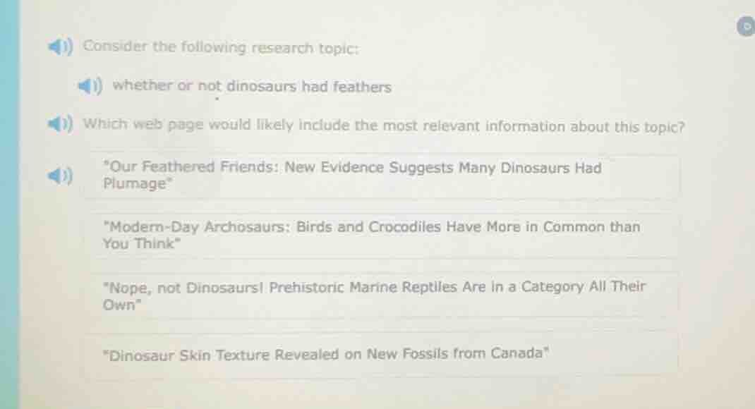 consider the following research topic: whether or not dinosaurs had fea…
