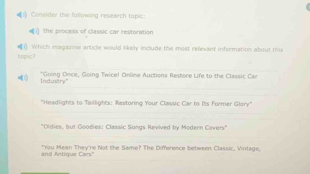 consider the following research topic: the process of classic car resto…