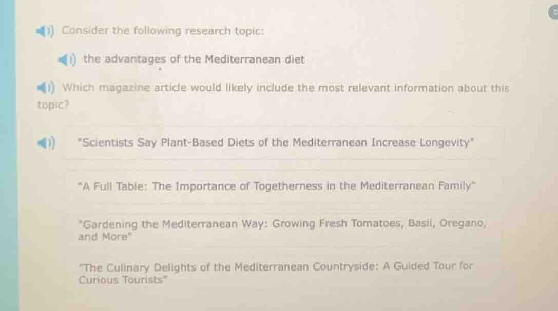 consider the following research topic: the advantages of the mediterran…