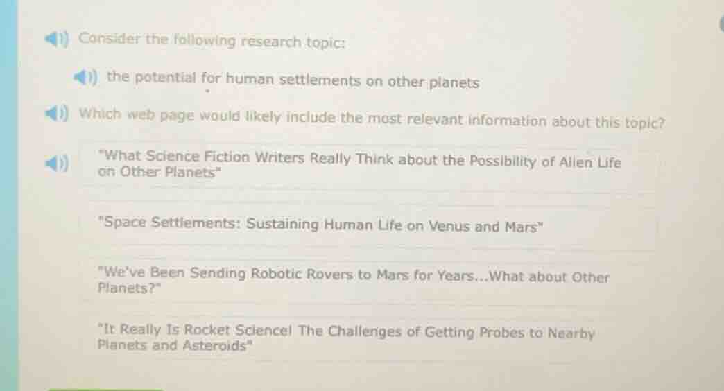 consider the following research topic: the potential for human settleme…