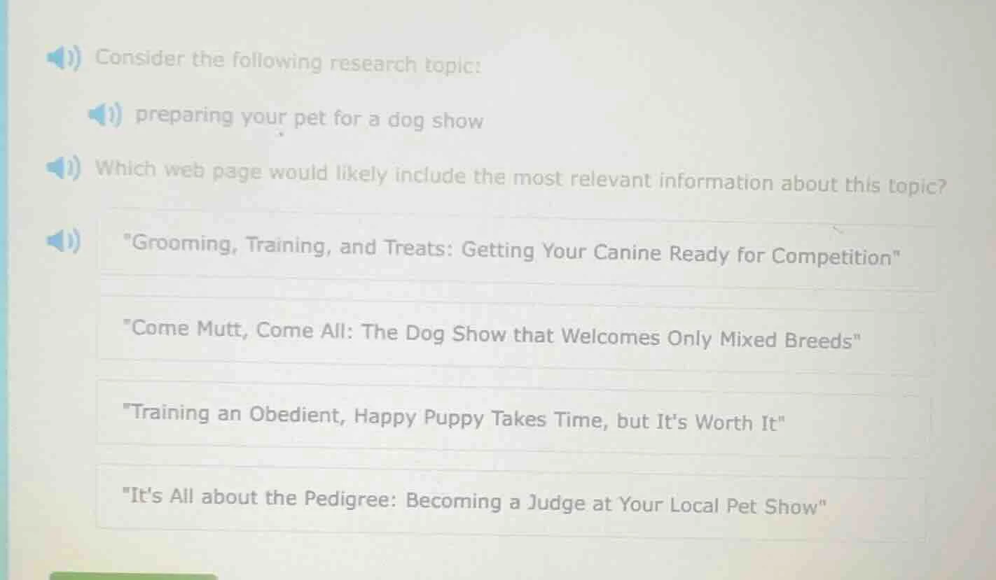 consider the following research topic: preparing your pet for a dog sho…