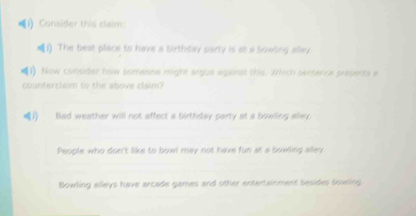 1) consider this claim: 1) the best place to have a birthday party is a…