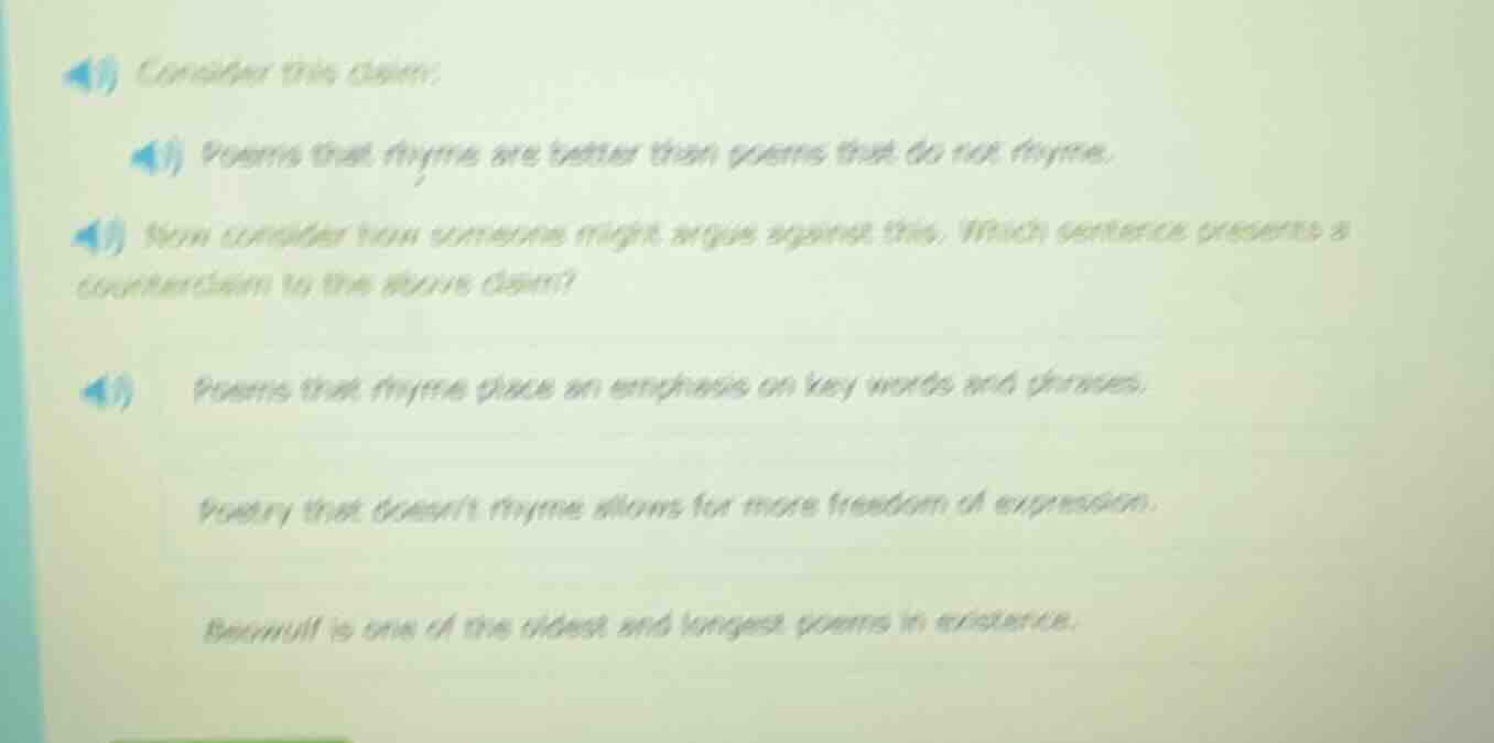 1) consider this claim: 1) poems that rhyme are better than poems that …
