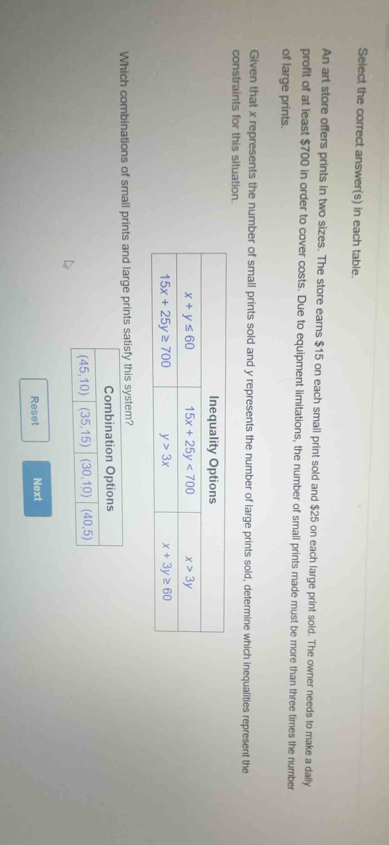 select the correct answer(s) in each table. an art store offers prints …