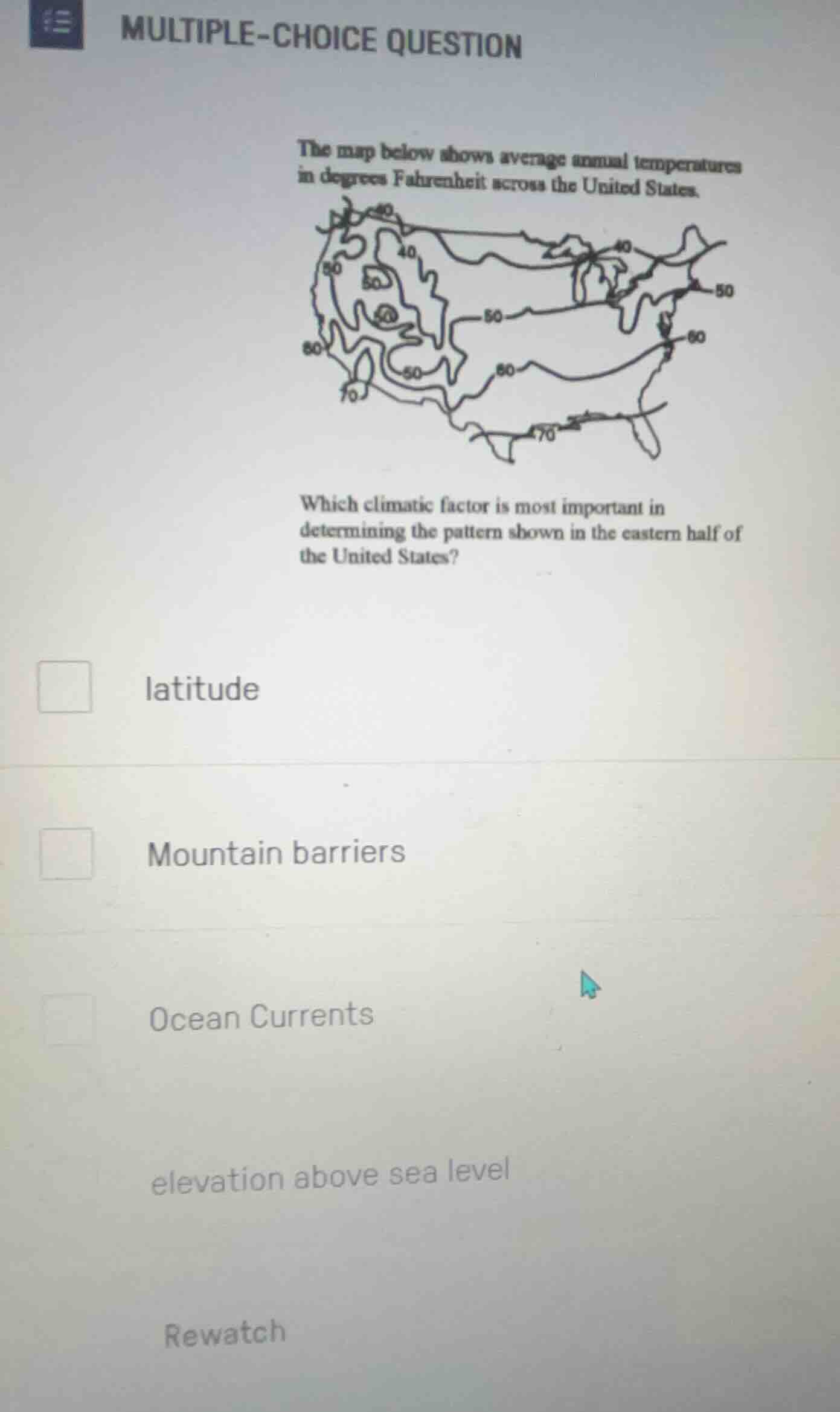 multiple-choice question the map below shows average annual temperature…