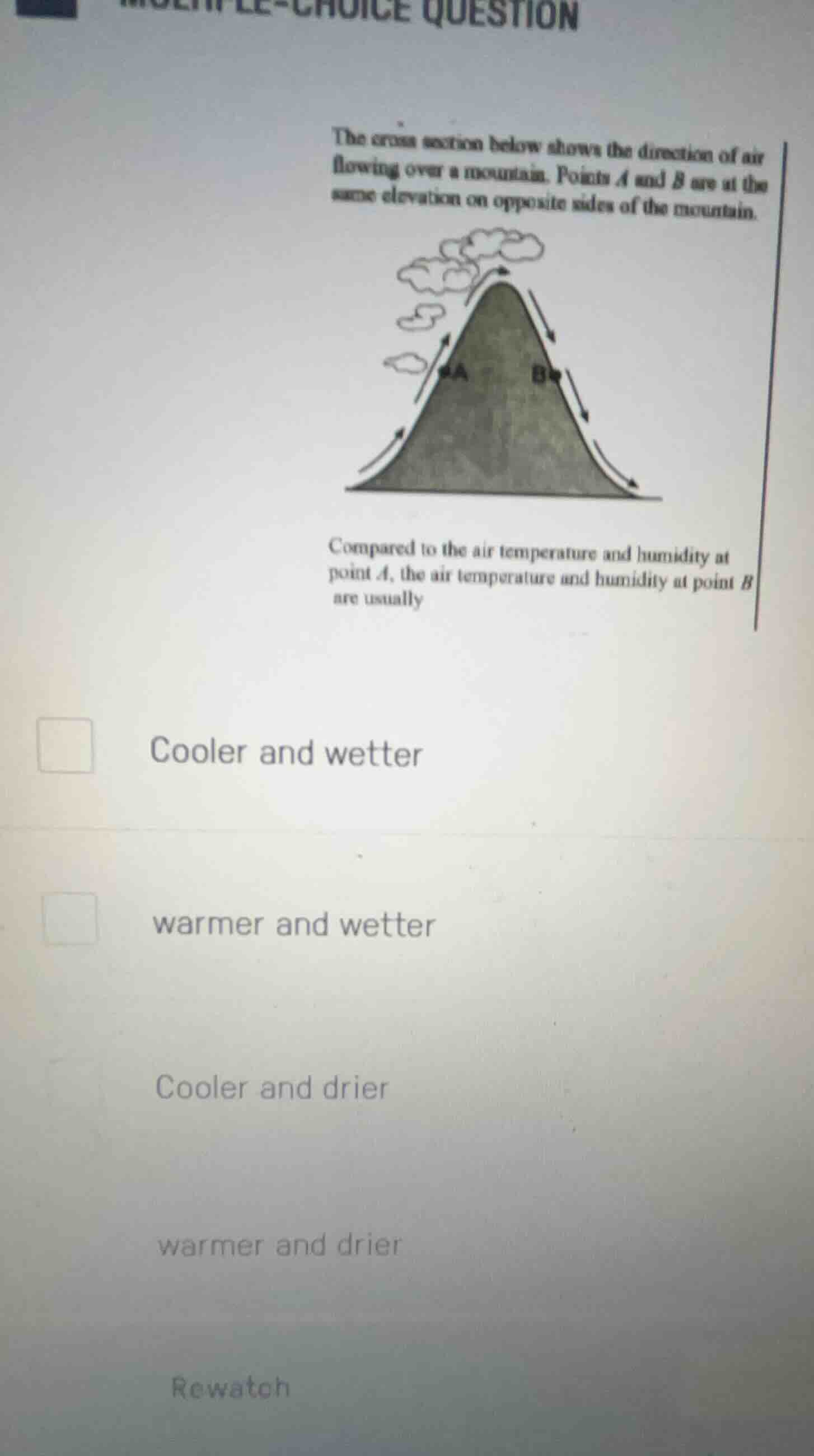 the cross section below shows the direction of air flowing over a mount…