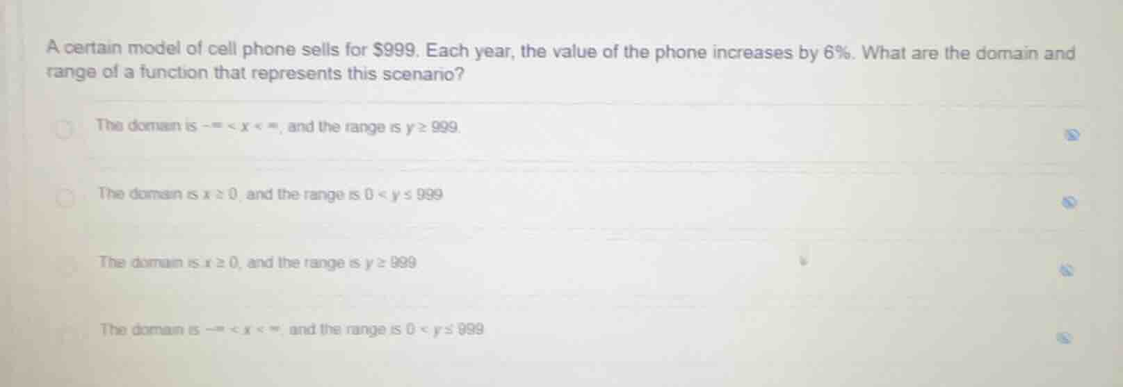 a certain model of cell phone sells for $999. each year, the value of t…