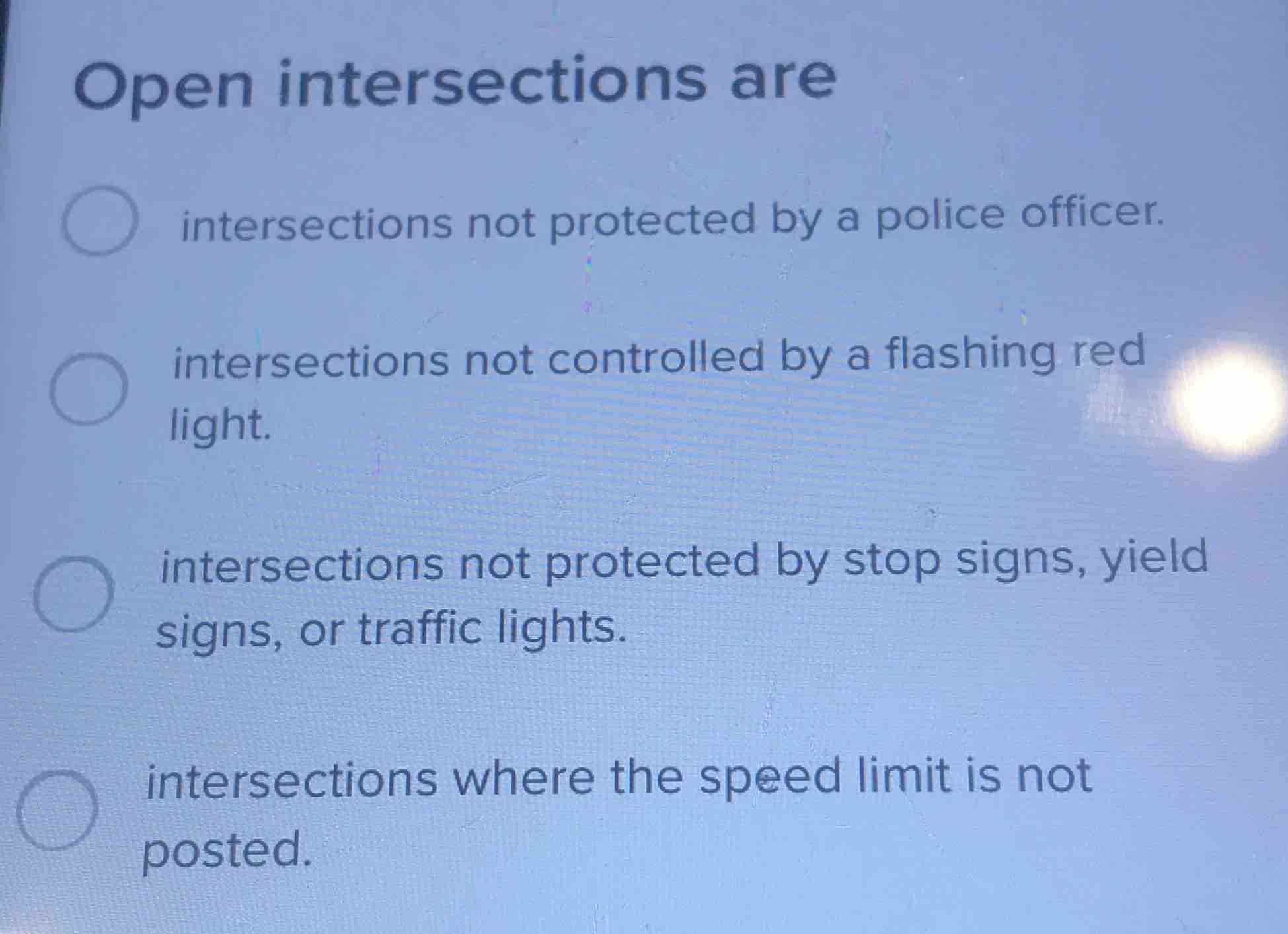 open intersections are intersections not protected by a police officer.…