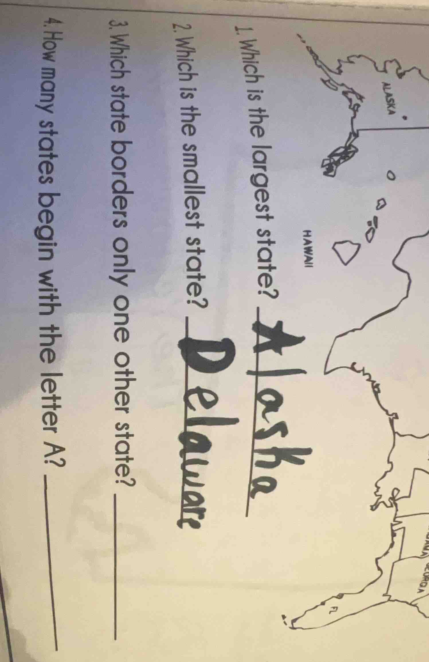 1. which is the largest state? alaska 2. which is the smallest state? d…