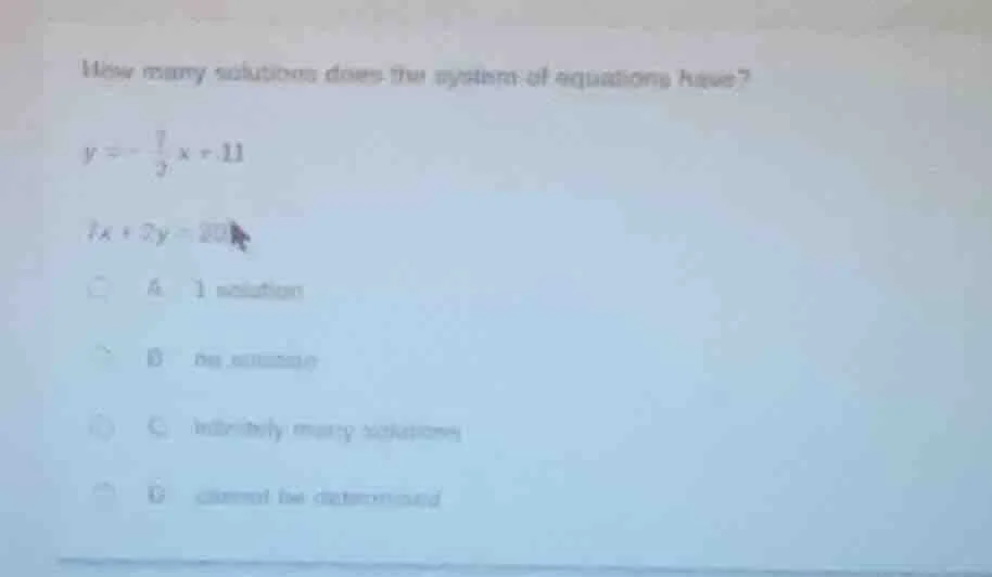 how many solutions does the system of equations have? y = -\\frac{1}{2}…