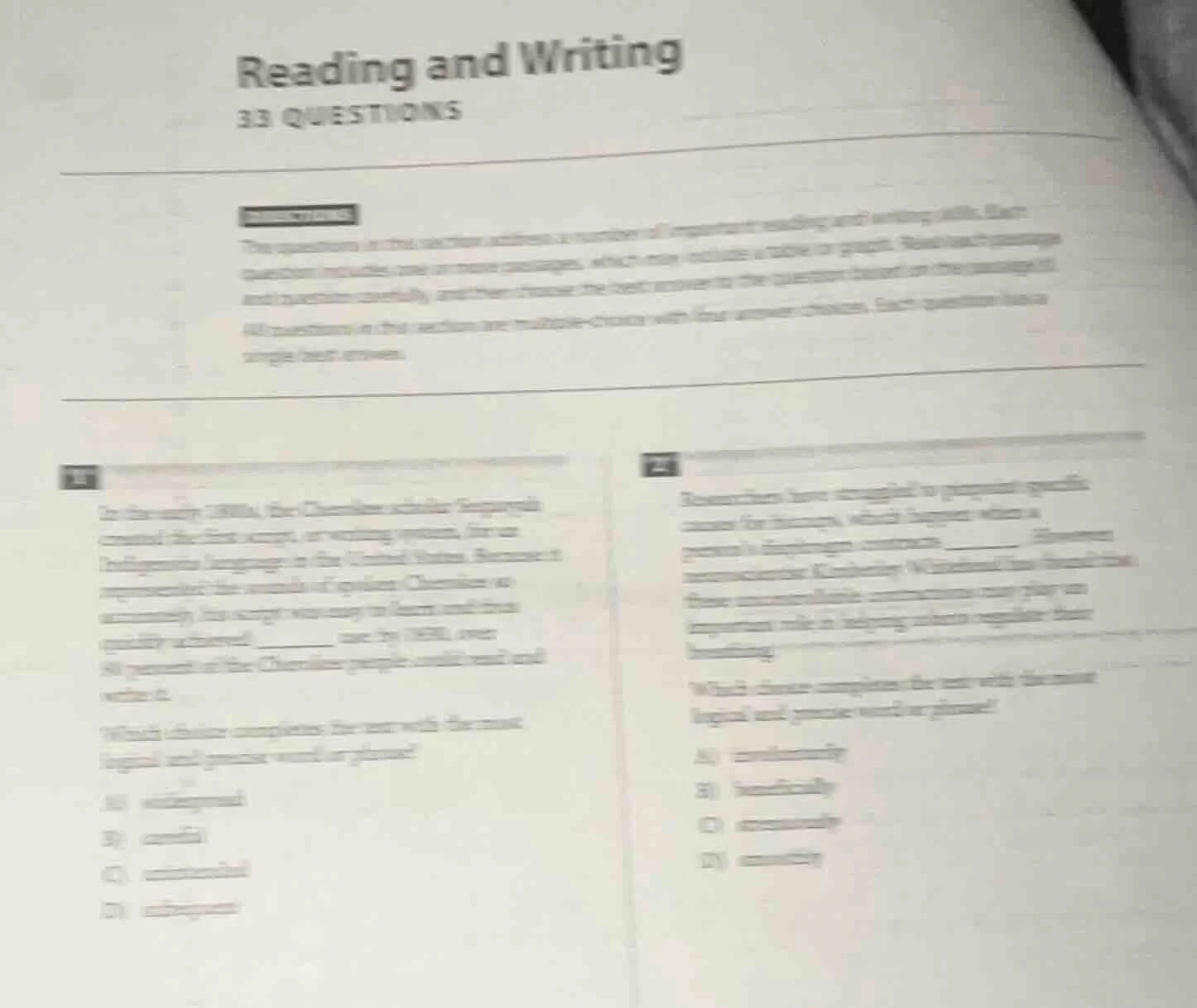 reading and writing 33 questions the questions in this section address …