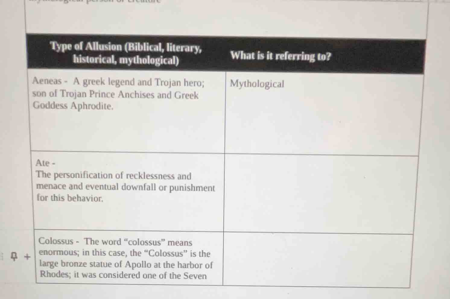 type of allusion (biblical, literary, historical, mythological) what is…
