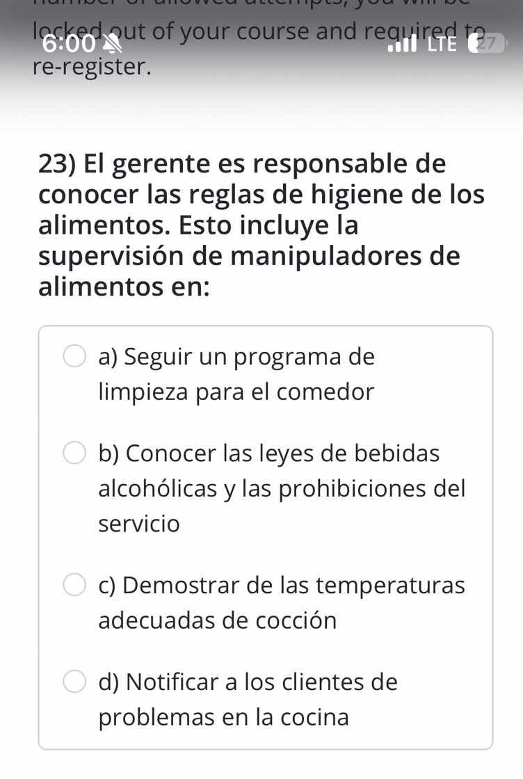 23) el gerente es responsable de conocer las reglas de higiene de los a…