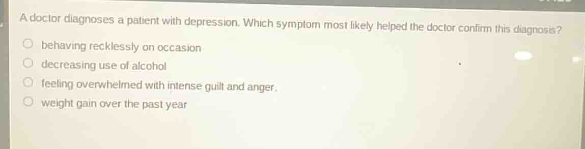 a doctor diagnoses a patient with depression. which symptom most likely…