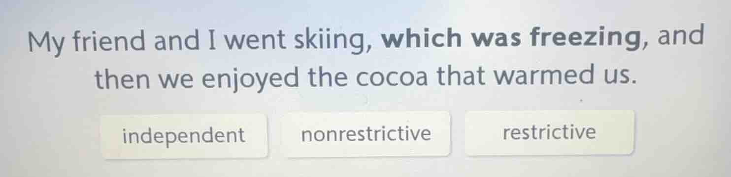 my friend and i went skiing, which was freezing, and then we enjoyed th…