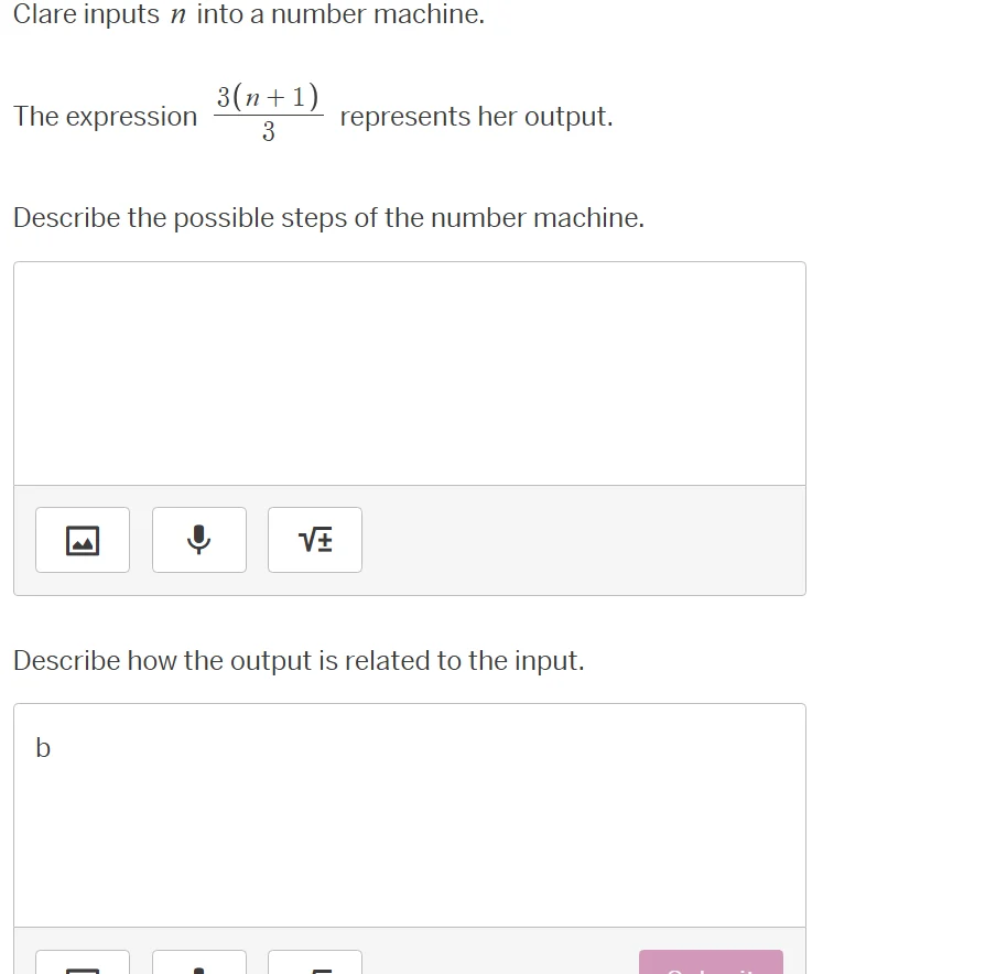 clare inputs n into a number machine. the expression \\(\\frac{3(n + 1)…
