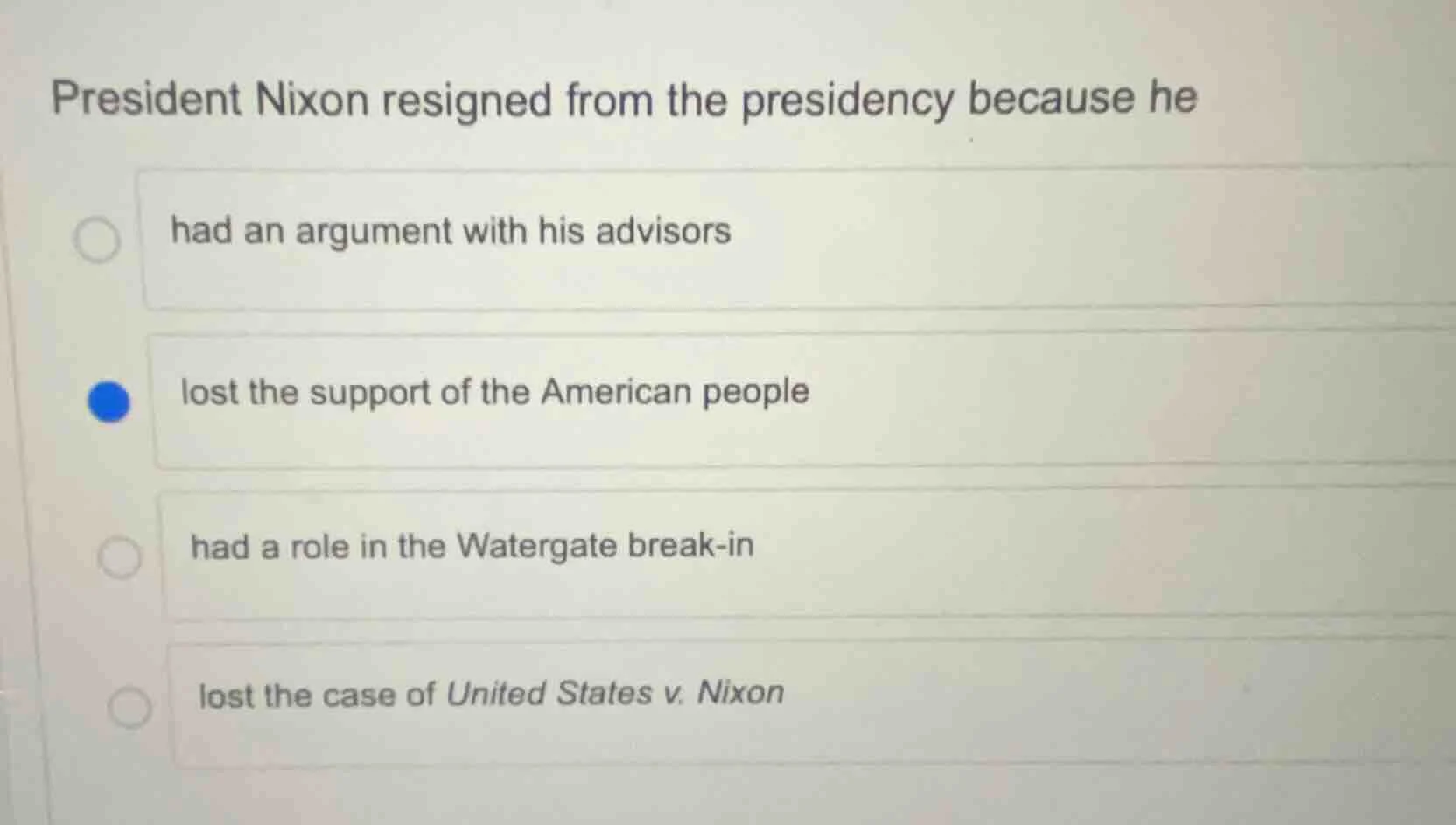 president nixon resigned from the presidency because he had an argument…