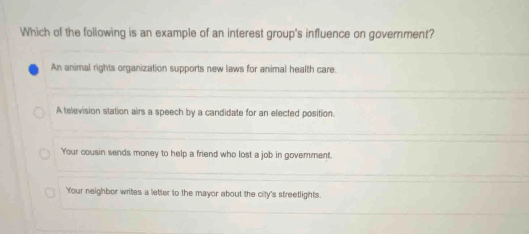 which of the following is an example of an interest groups influence on…