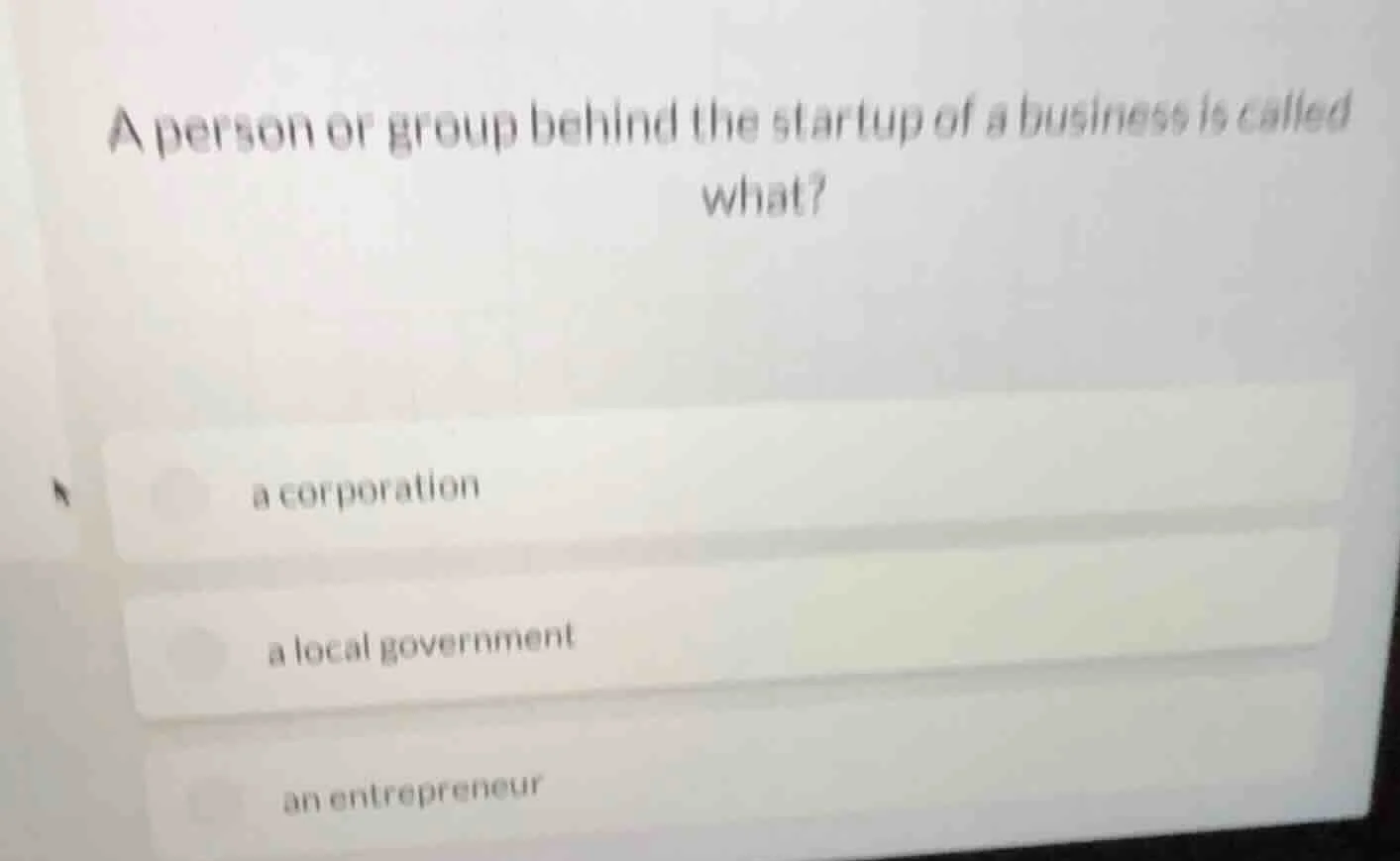 a person or group behind the startup of a business is called what? a co…